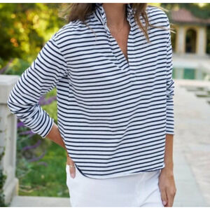 Frank & Eileen White Navy Stripe Patrick Popover Henley Top Size Small Nautical